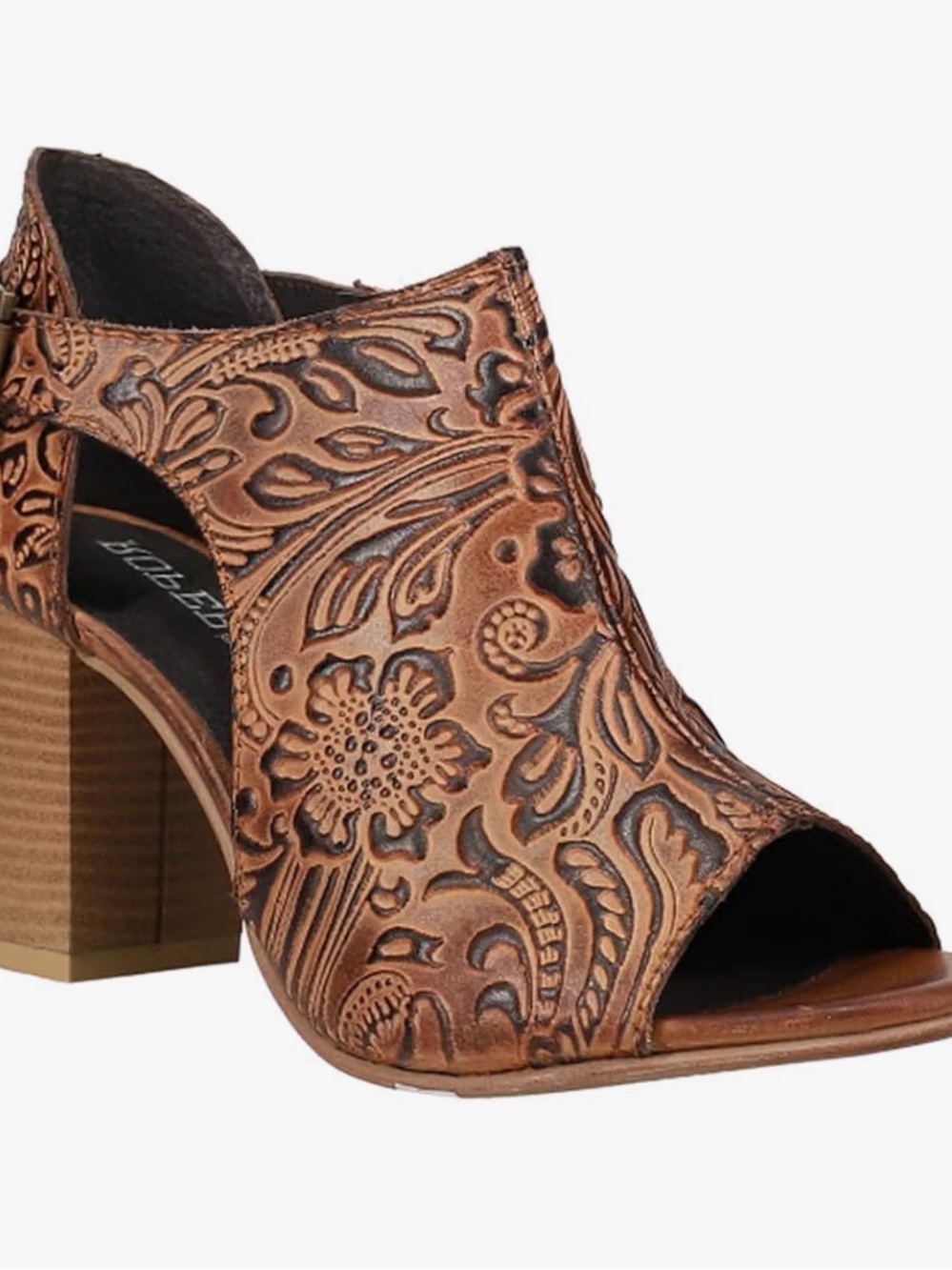 Roper Brown Floral Embossed Peep-Toe Block Heel